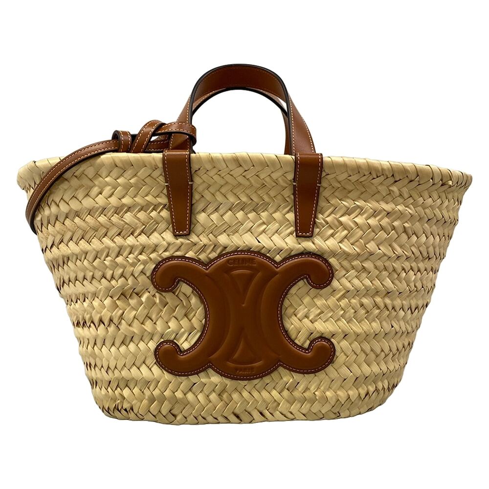 Celine Teen Triomphe Pannier Tote Bag Natural Tan Raffia Calf Skin